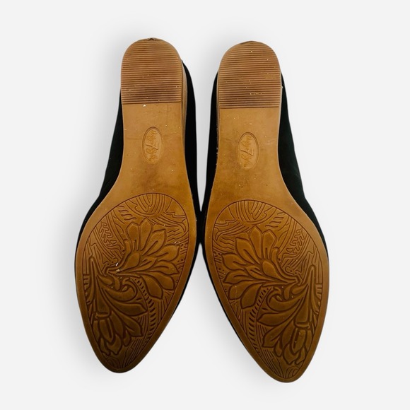 Vintage 7 Eight Black Suede Leather Slip On Pointed Toe Flats Shoes - Picture 5 of 9